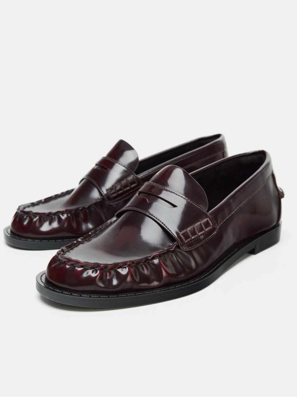ZARA Patent Effect Loafers Burgundy Red Size 36
